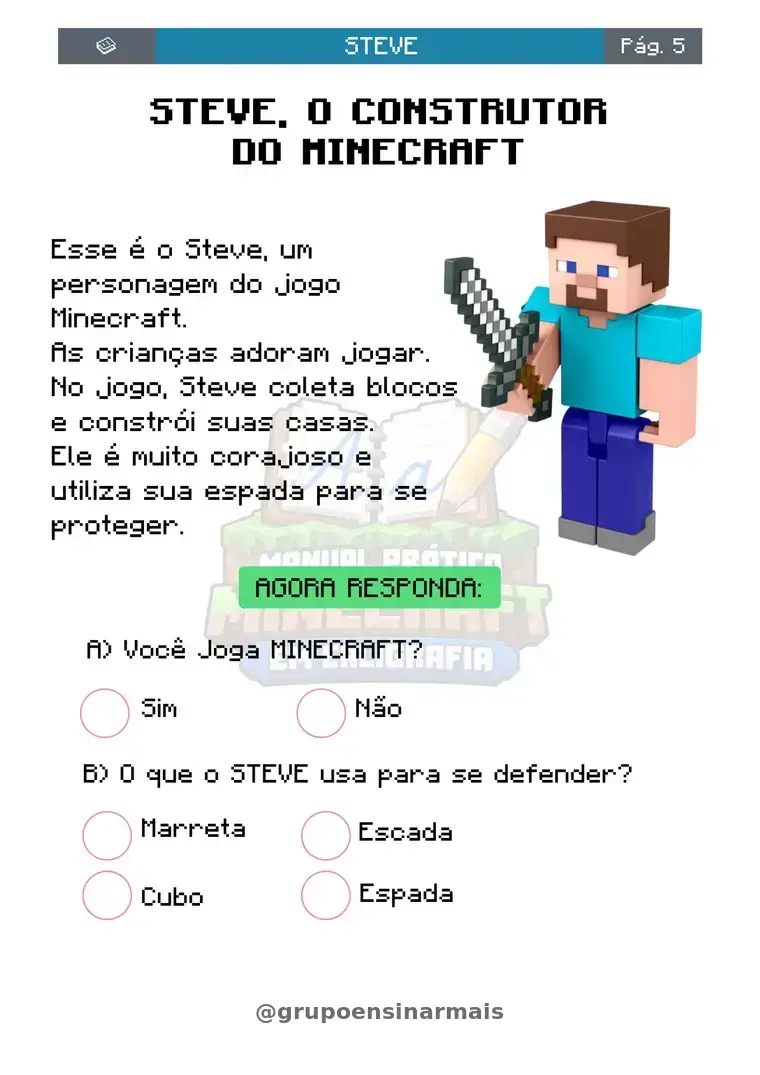 Página de atividade com Steve